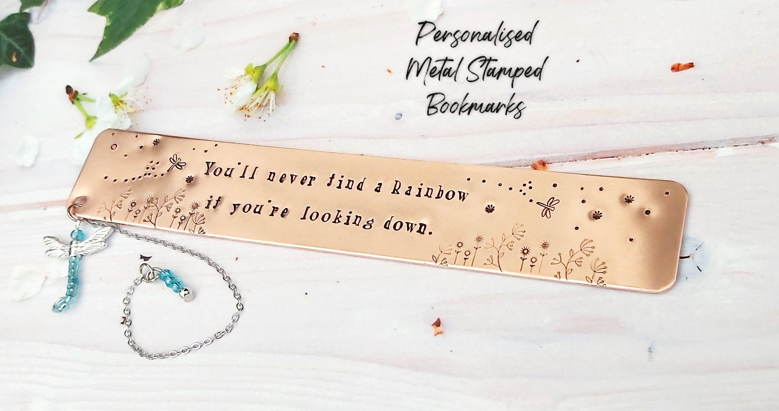 Rose Gold Bookmark With Rainbow Wording