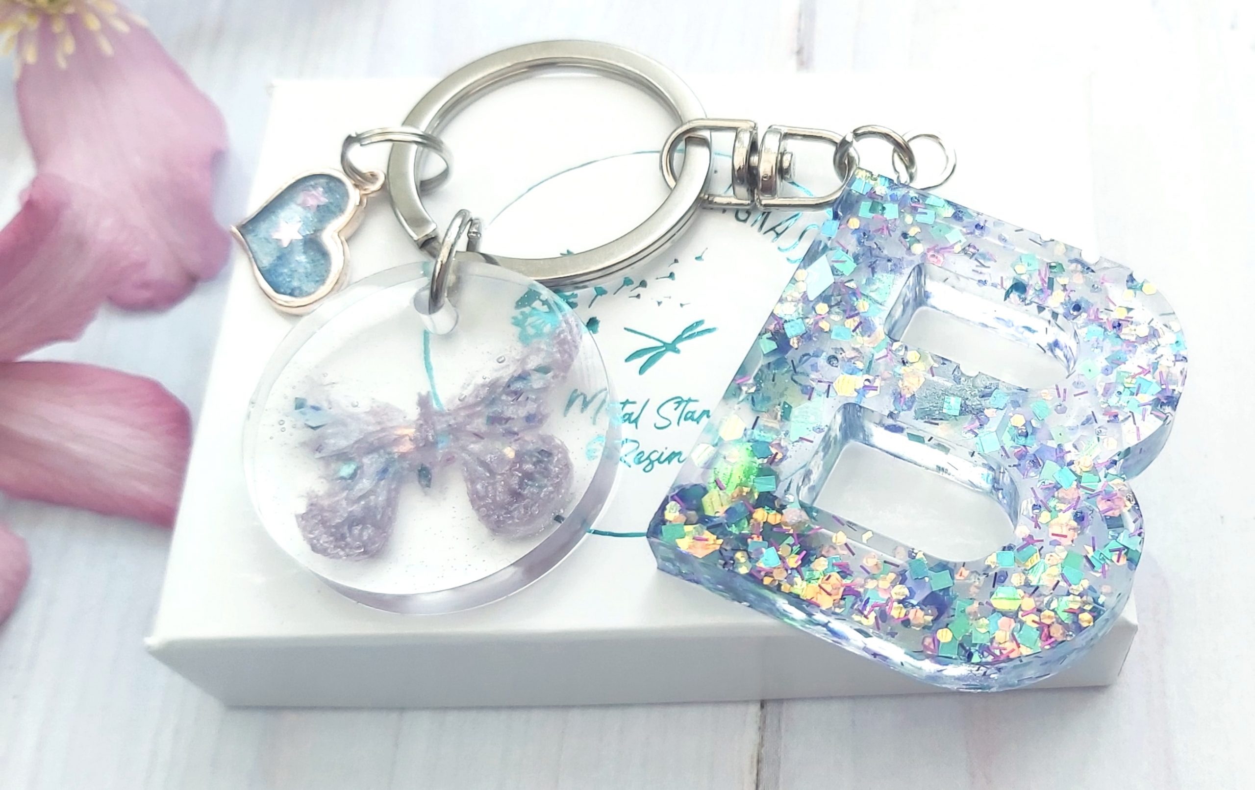 Purple Butterfly Initial Resin Keyring